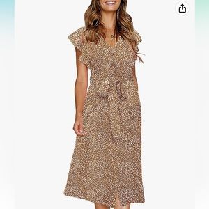 Leopard print V-neck button down shirt dress